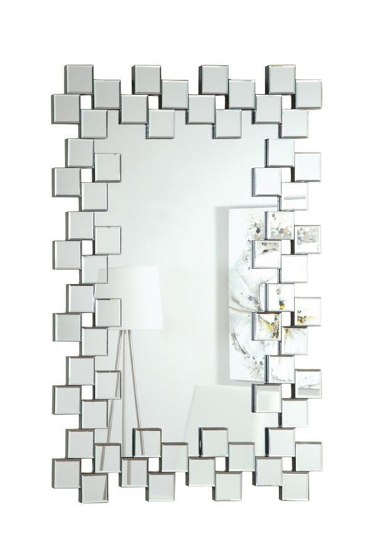 Pamela - Frameless Wall Mirror With Staggered Tiles - Silver