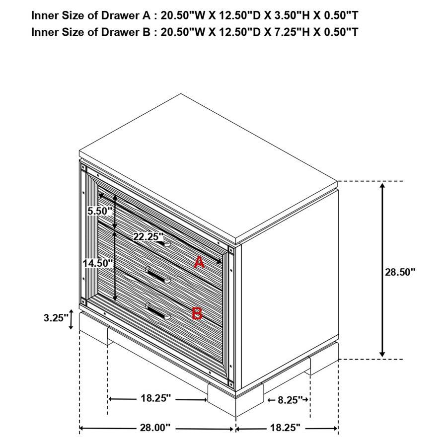 Cappola - Rectangular 2-Drawer Nightstand - Silver and Black