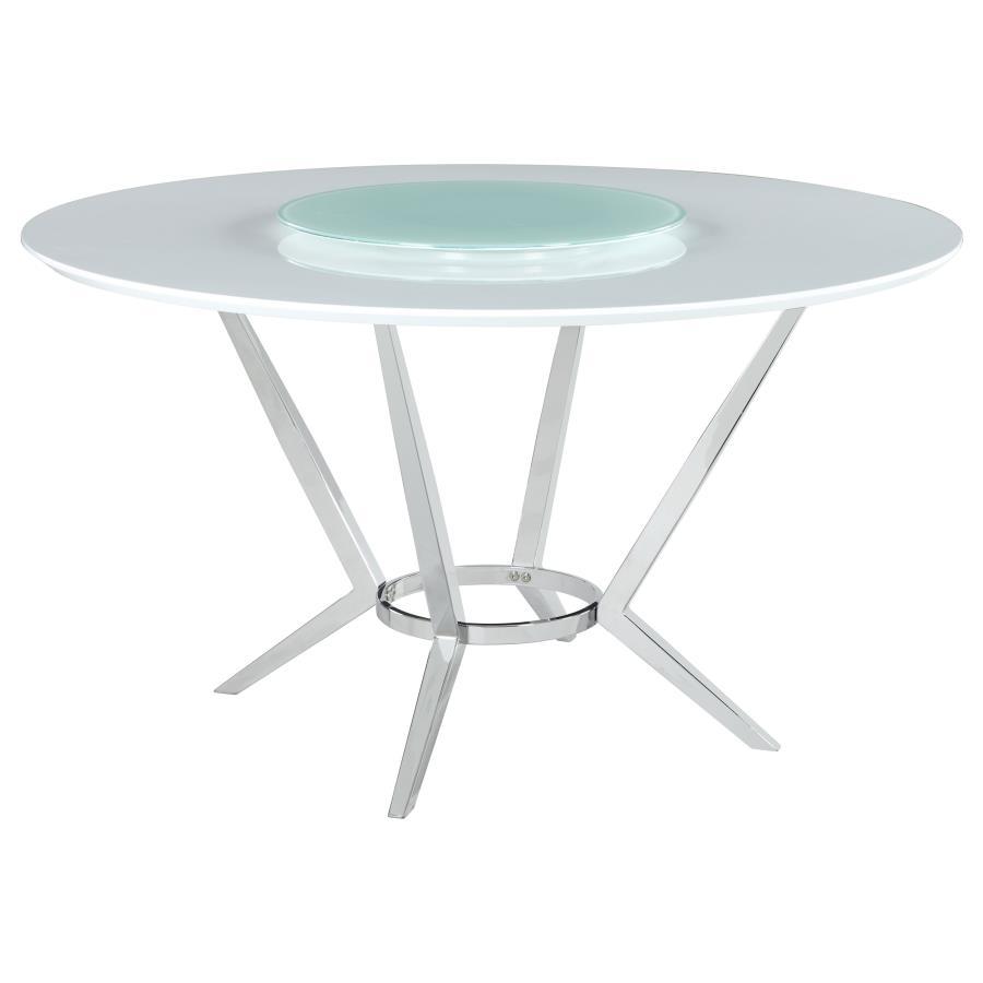 Abby - Round Dining Table With Lazy Susan - White and Chrome