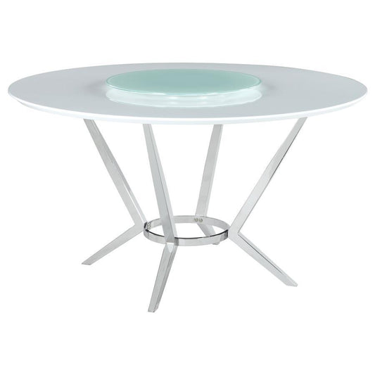 Abby - Round Dining Table With Lazy Susan - White and Chrome