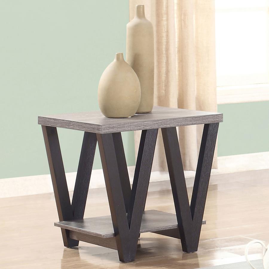 Stevens - V-Shaped End Table - Black and Antique Grey