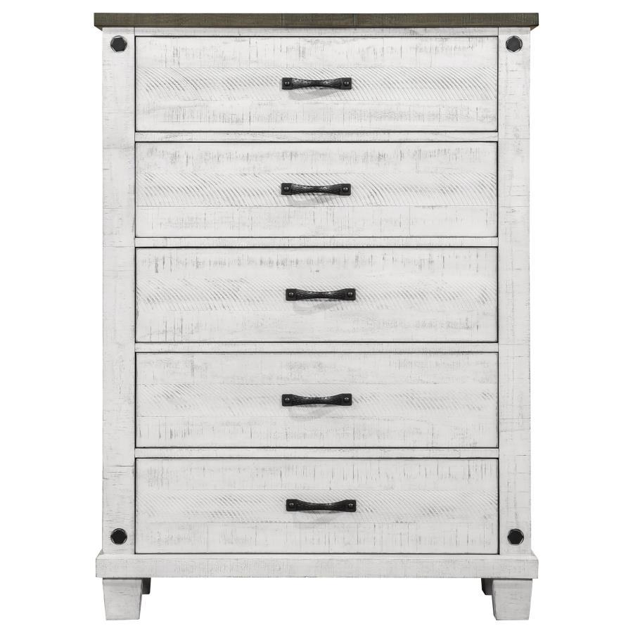 Lilith - 5-Drawer Chest Distressed - Distressed Grey And White