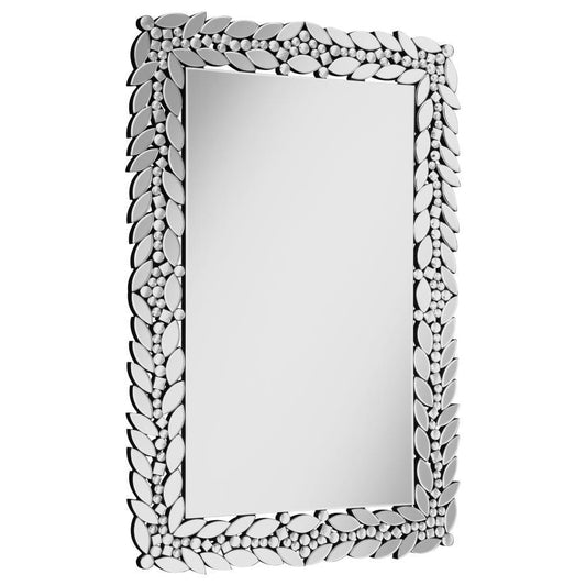 Cecily - Rectangular Leaves Frame Wall Mirror Faux Crystal