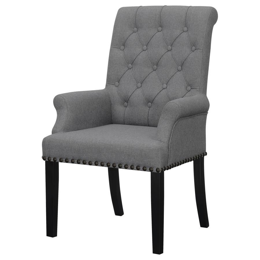 Alana - Upholstered Tufted Arm Chair With Nailhead Trim - Grey / Rustic Espresso