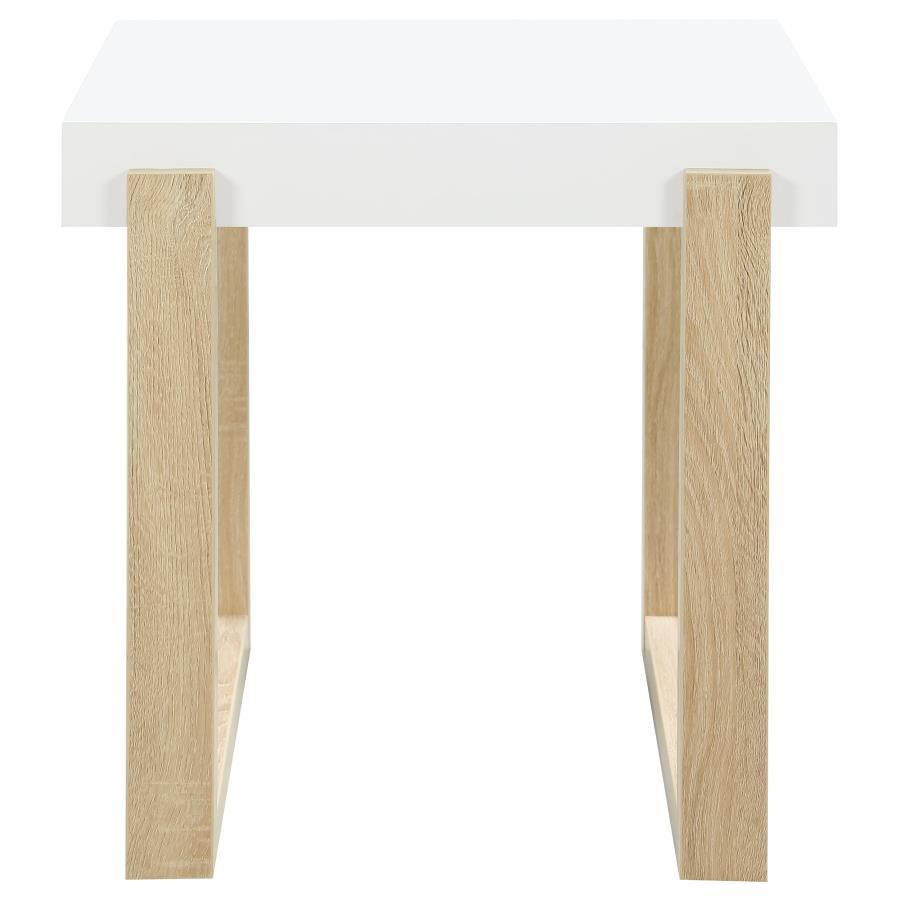 Pala - Rectangular End Table With Sled Base - White High Gloss and Natural