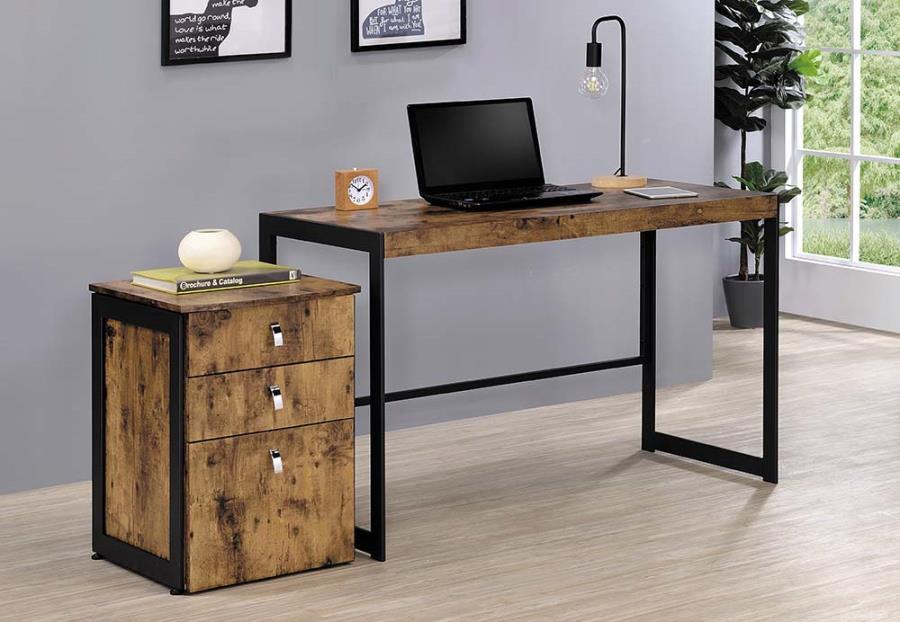 Estrella - Estrella 2-Piece Rectangular Writing Desk Set - Antique Nutmeg And Gunmetal