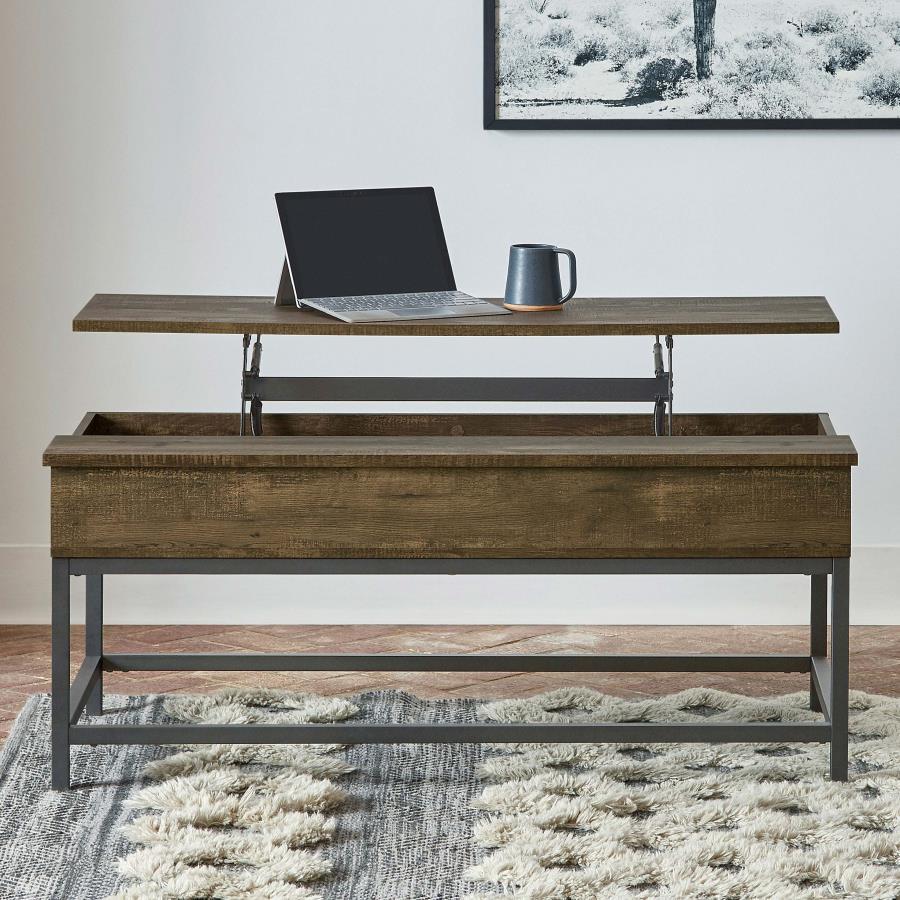 Byers - Black Coffee Table With Hidden Storage - Brown Oak and Sandy Black
