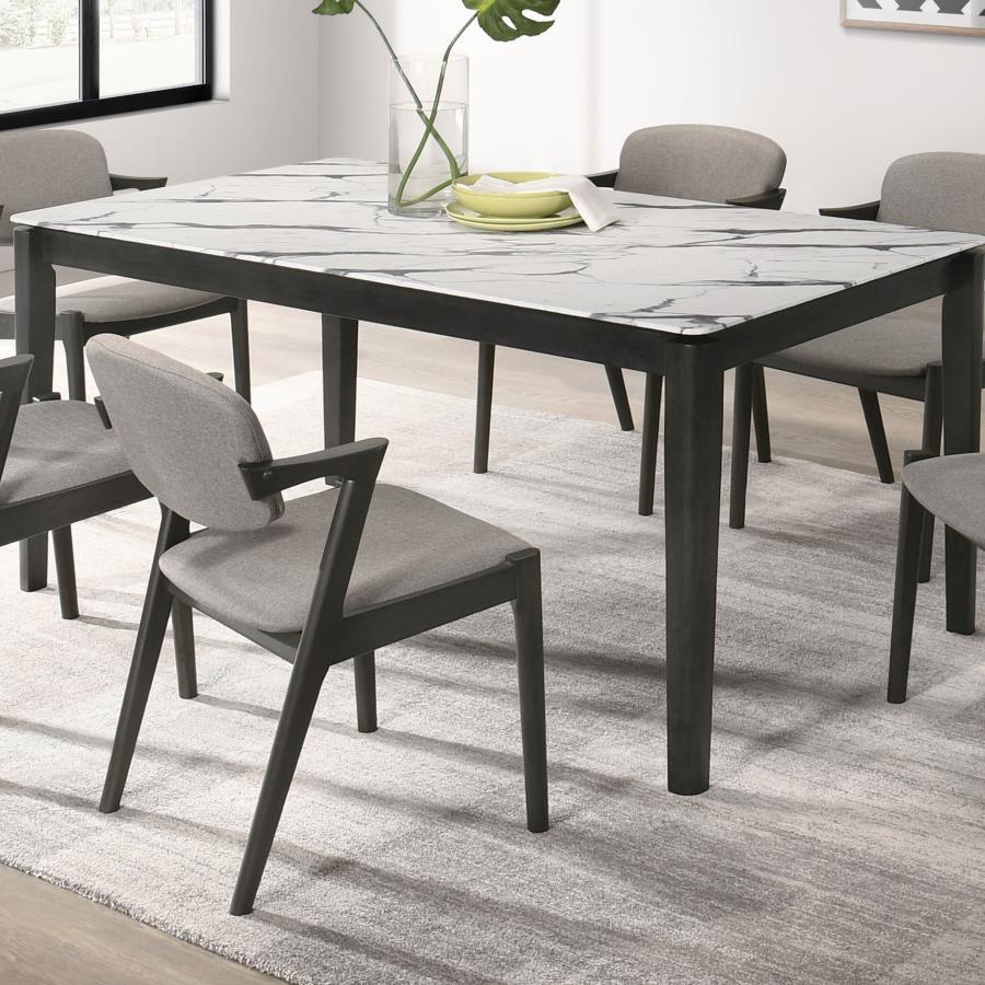 Stevie - Rectangular Faux Marble Top Dining Table - White and Black