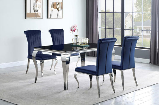 Carone - 5-Piece Rectangular Dining Set - Ink Blue and Chrome - Steel