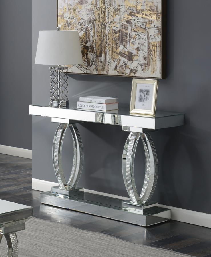 Amalia - Rectangular Sofa Table With Shelf - Clear Mirror