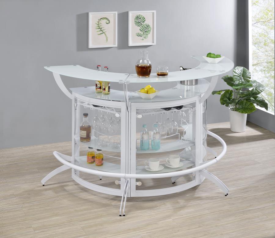 Dallas - 2-Shelf Curved Home Bar (Set Of 3) - White And Frosted Glass