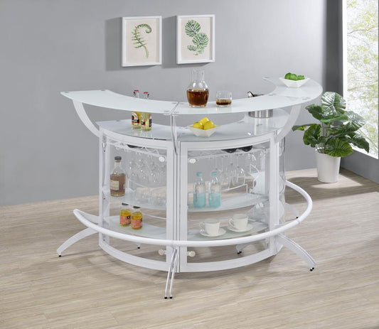 Dallas - 2-Shelf Curved Home Bar (Set Of 3) - White And Frosted Glass