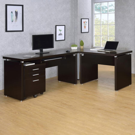 Skylar - 2-Piece Home Office Set L-Shape Desk With File Cabinet - Cappuccino