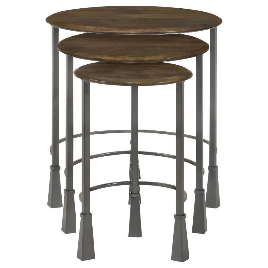 Deja - 3-Piece Round Nesting Table - Natural and Gunmetal