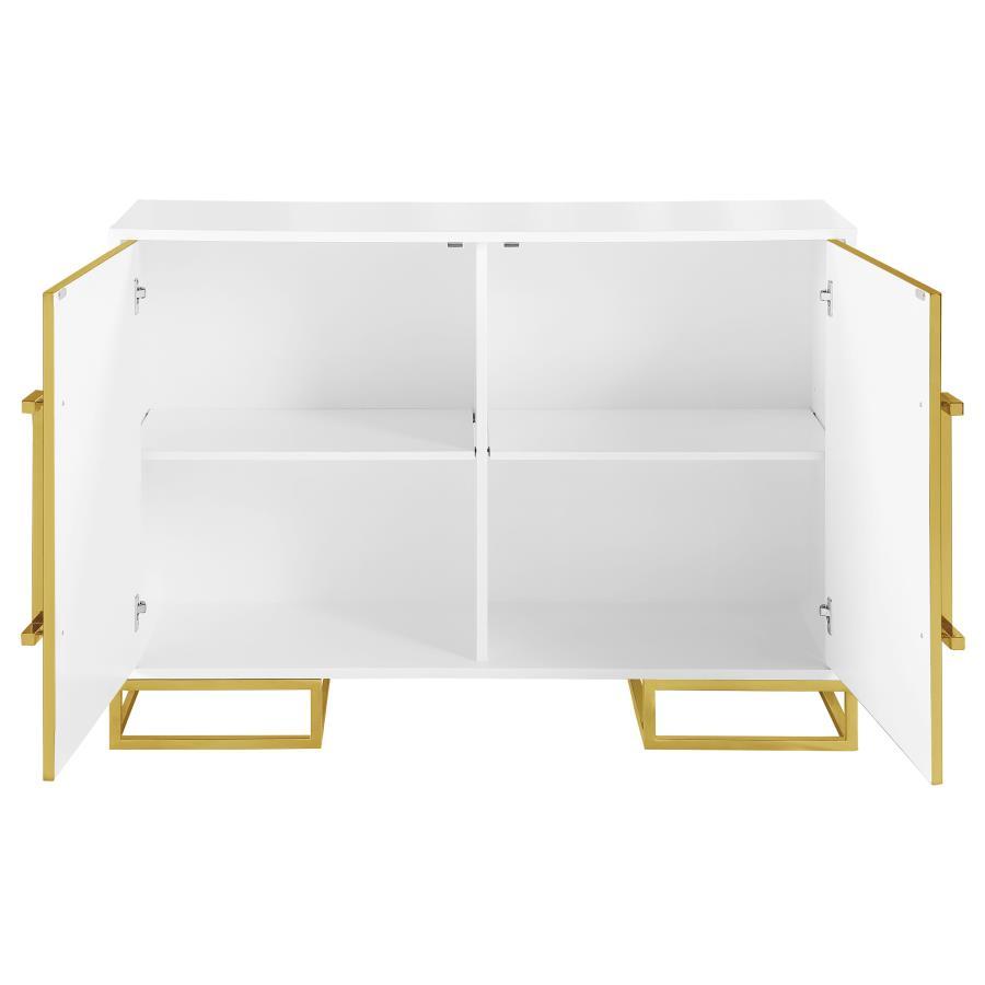 Elsa - 2-Door Accent Cabinet With Adjustable Shelves - White and Gold