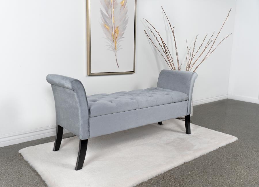 Farrah - Upholstered Rolled Arms Storage Bench - Silver And Black
