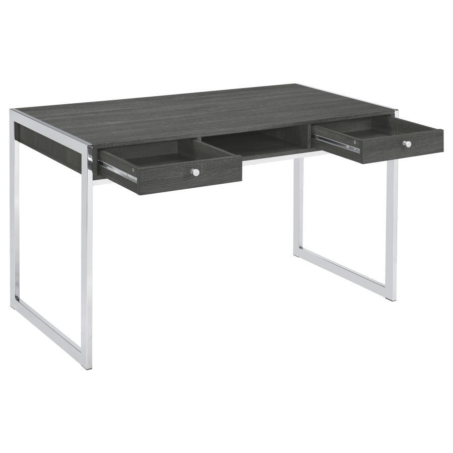 Wallice - 2-Drawer Writing Desk - Weathered Grey and Chrome