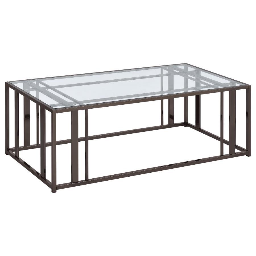 Adri - Rectangular Glass Top Coffee Table - Clear and Black Nickel