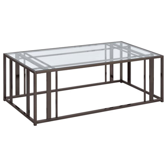 Adri - Rectangular Glass Top Coffee Table - Clear and Black Nickel