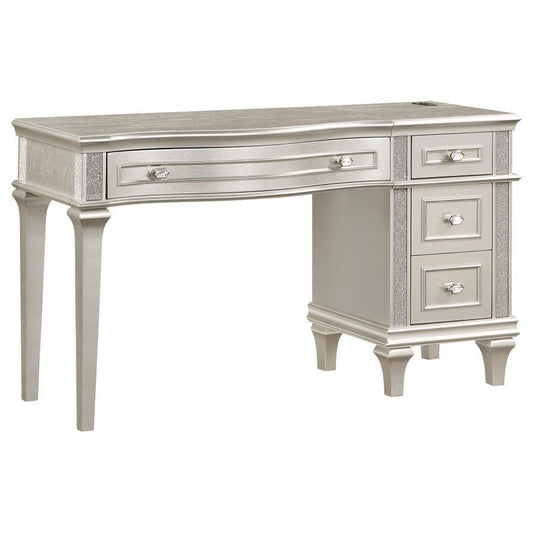 Evangeline - 4-Drawer Vanity Table With Faux Diamond Trim - Silver and Ivory