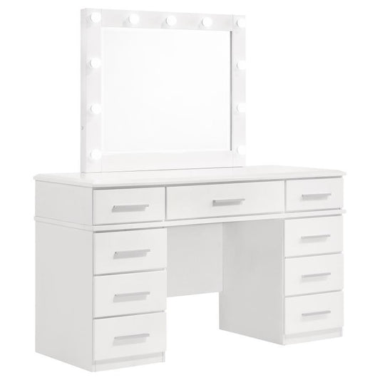 Felicity - 9-Drawer Vanity Desk With Lighted Mirror - Glossy White