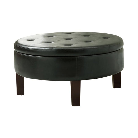 Reginald - Round Tufted Upholstered Storage Ottoman - Dark Brown