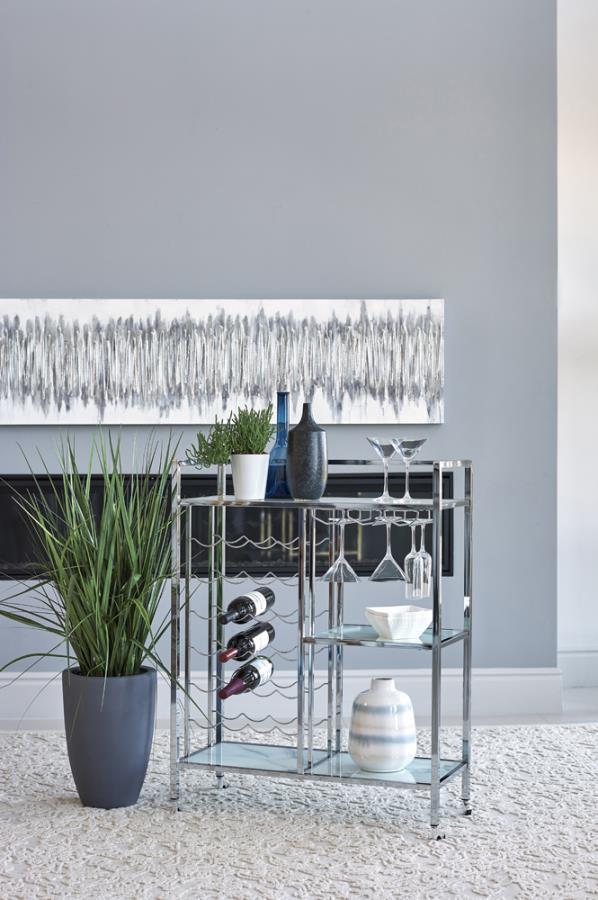 Derion - Glass Shelf Serving Cart With Casters - Chrome