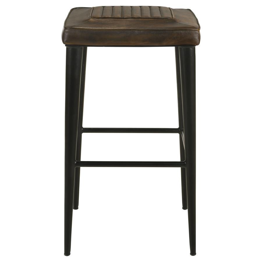 Alvaro - Leather Upholstered Backless Bar Stool (Set of 2) - Antique Brown and Black