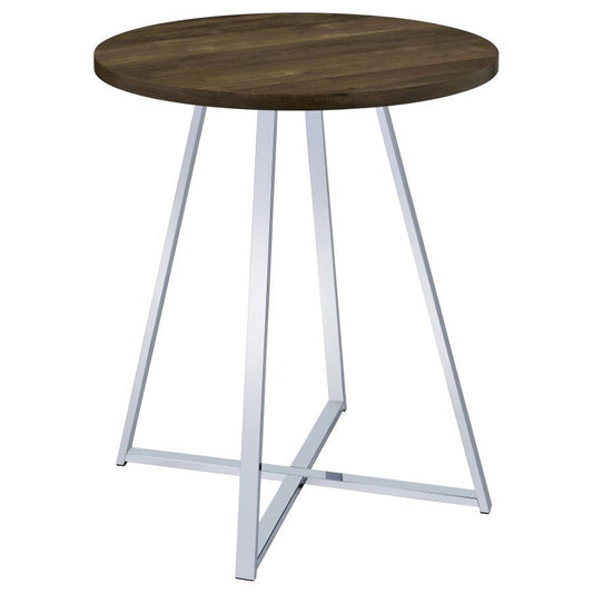 Burkhart - Sled Base Round Bar Table - Brown Oak and Chrome