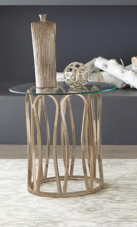 Monett - Round End Table - Chocolate Chrome and Clear