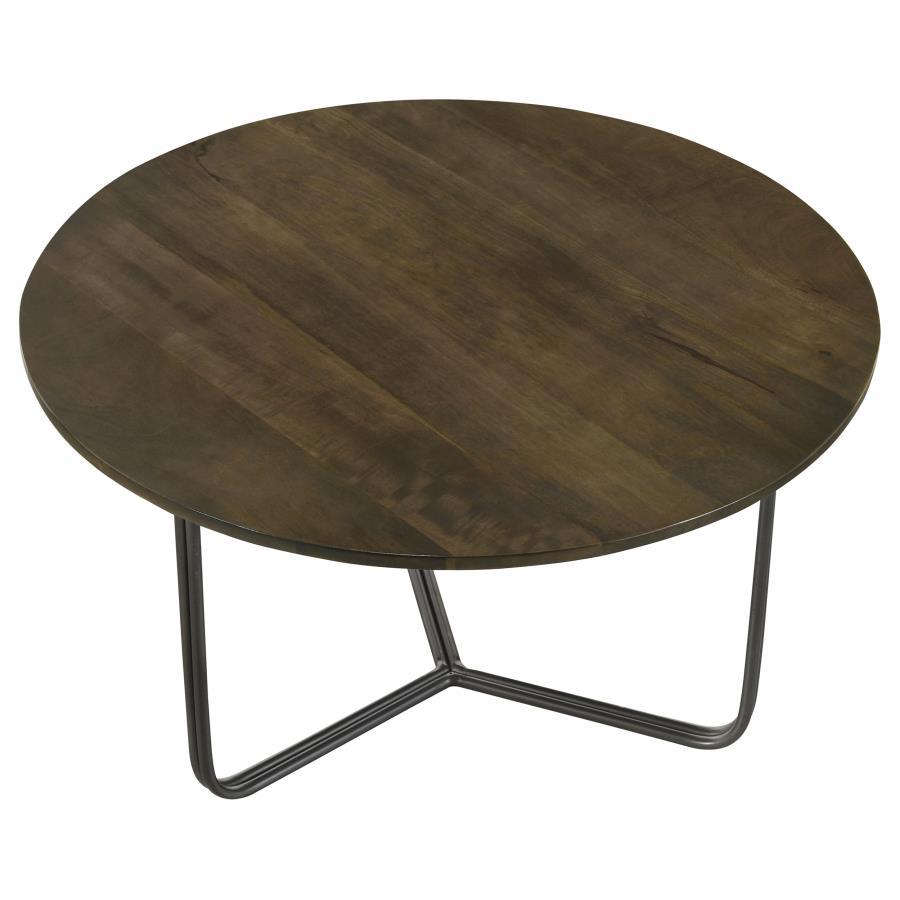 Yaritza - Round Accent Table With Triangle Wire Base - Natural and Gunmetal