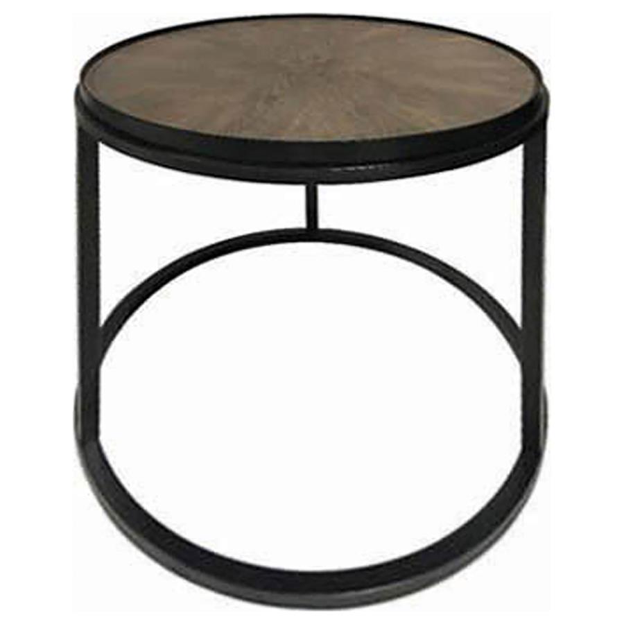 Rodrigo - Round End Table - Weathered Elm and Gunmetal