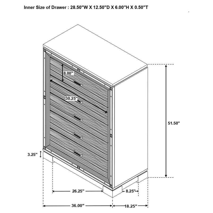 Cappola - Rectangular 5-Drawer Chest - Silver and Black