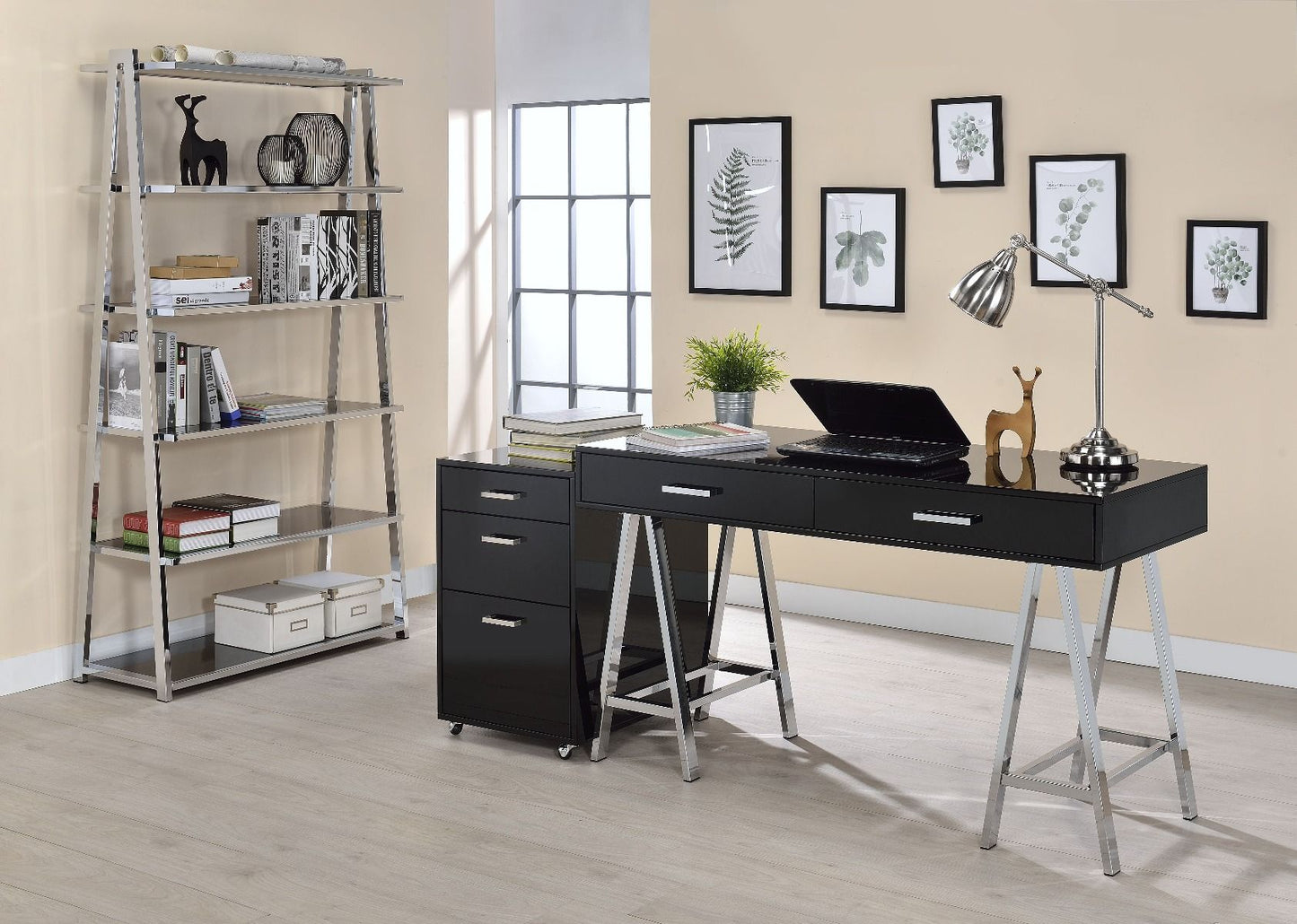 Coleen - File Cabinet - Black High Gloss & Chrome