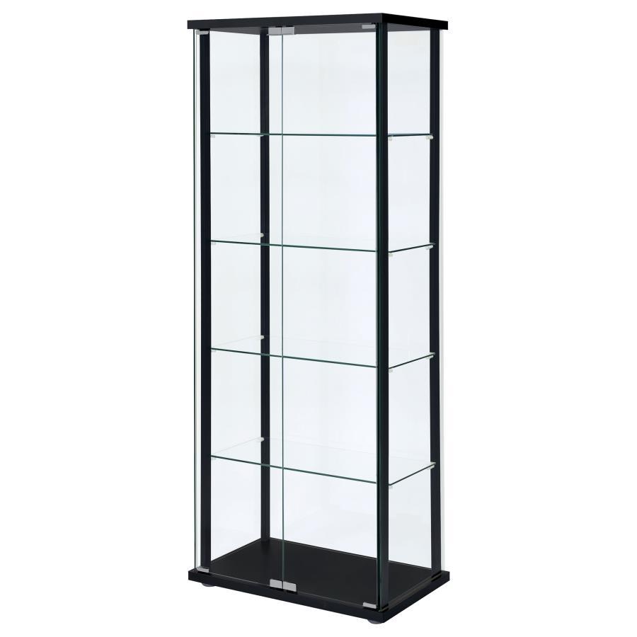Delphinium - 5-Shelf Glass Curio Cabinet - Black and Clear