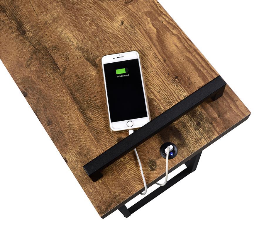 Maxwell - C-Shaped Accent Table With USB Charging Port - Antique Nutmeg / Black