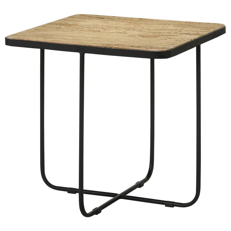 Elyna - Square Accent Table - Travertine and Black