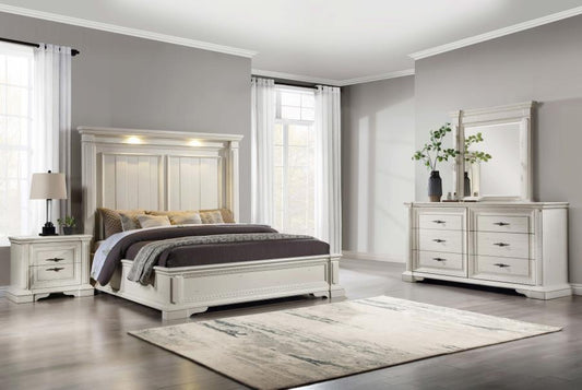 Evelyn - 4-Piece Queen Bedroom Set With Headboard Lighting - Antique White
