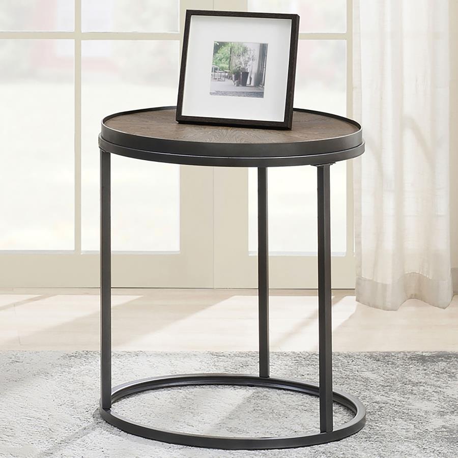 Rodrigo - Round End Table - Weathered Elm and Gunmetal