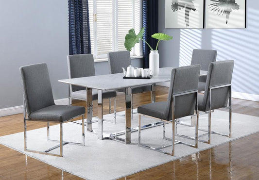 Annika - 7-Piece Rectangular Dining Set - White And Chrome