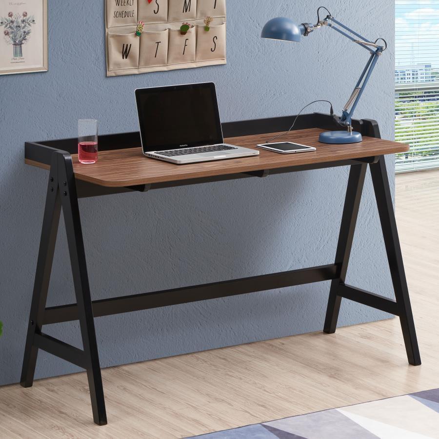 Raul - Writing Desk - Walnut and Black With USB Ports