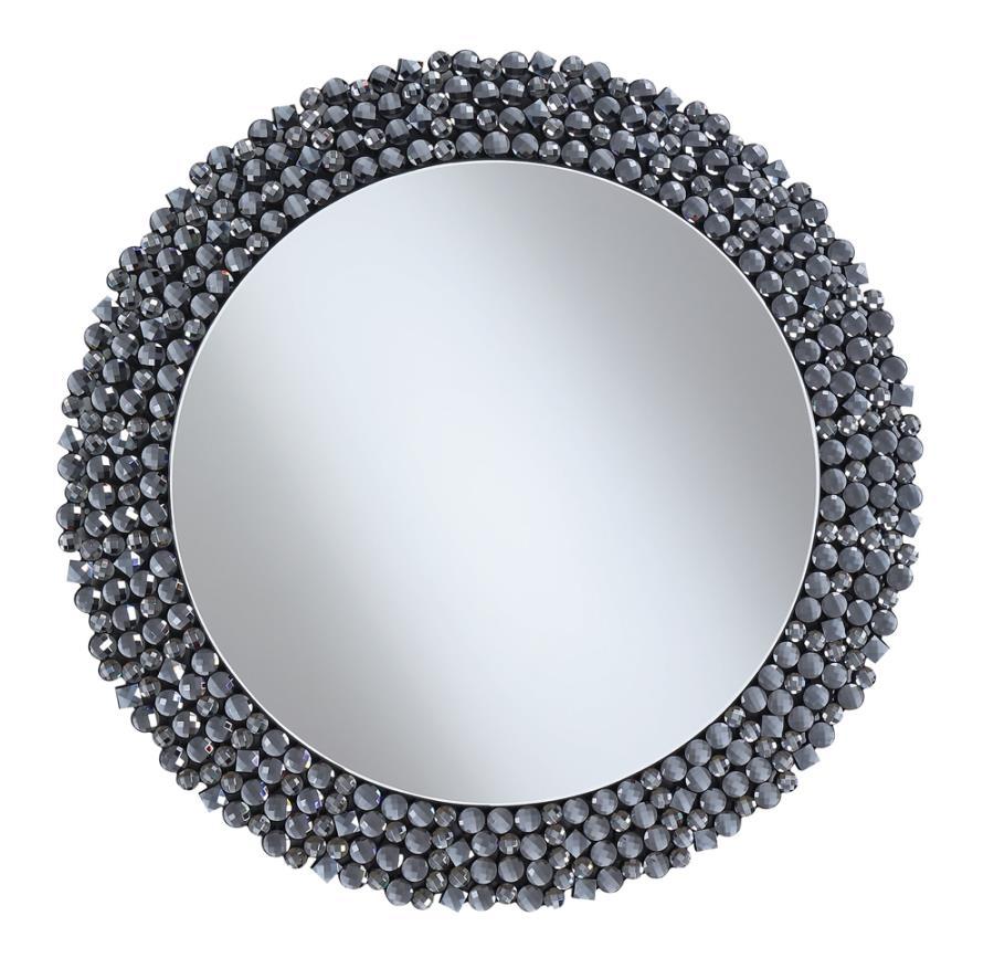 Claudette - Round Wall Mirror With Textural Frame - Grey