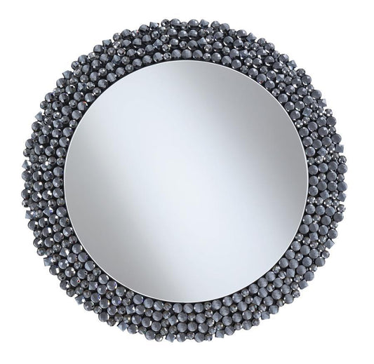 Claudette - Round Wall Mirror With Textural Frame - Grey