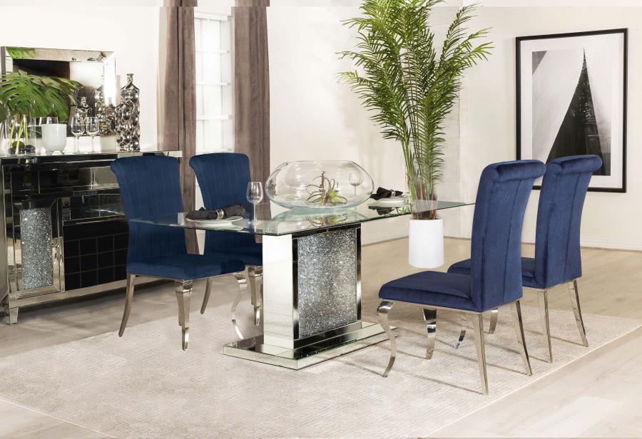 Marilyn - 5-Piece Rectangular Dining Set - Mirror And Ink Blue
