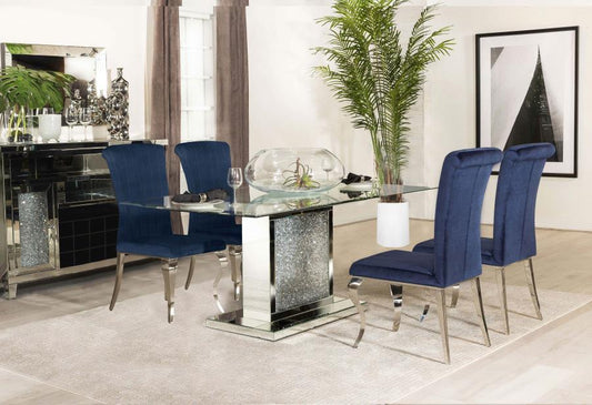 Marilyn - 5-Piece Rectangular Dining Set - Mirror And Ink Blue