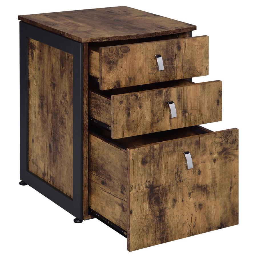 Estrella - 3-Drawer File Cabinet - Antique Nutmeg and Gunmetal