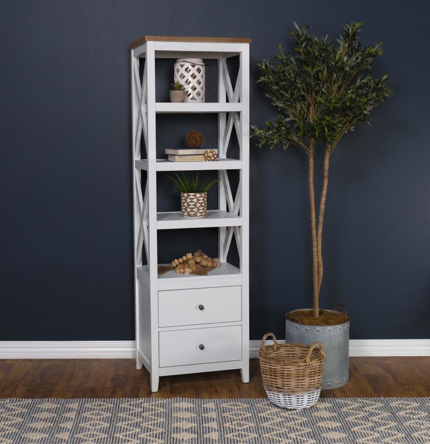 Angela - 4-Shelf Wooden Media Tower With Drawers - Brown and White