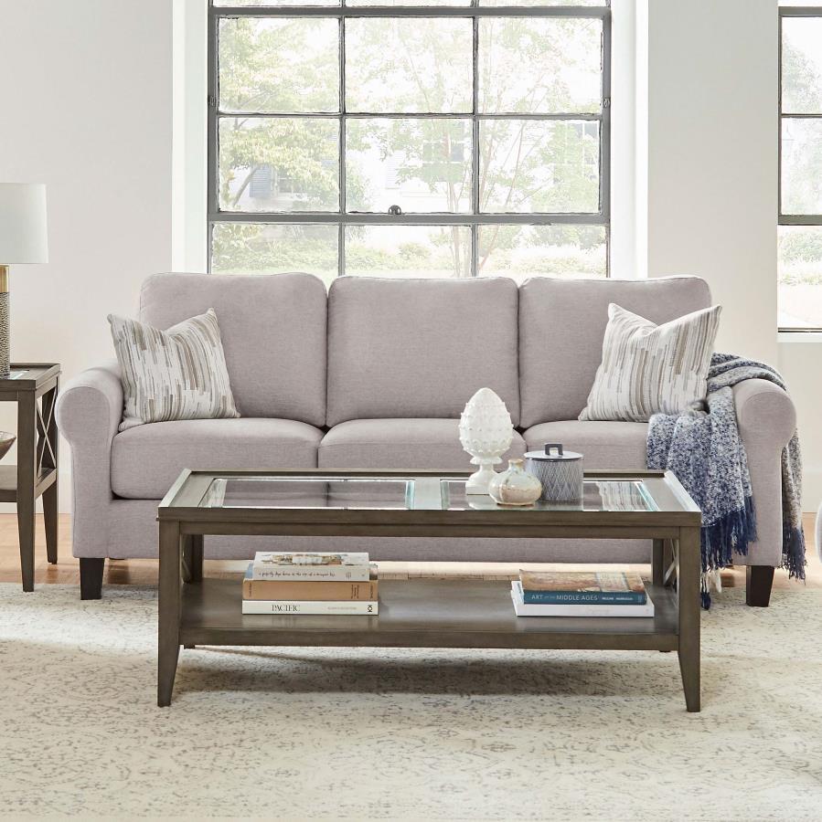Nadine - Upholstered Round Arm Sofa - Oatmeal