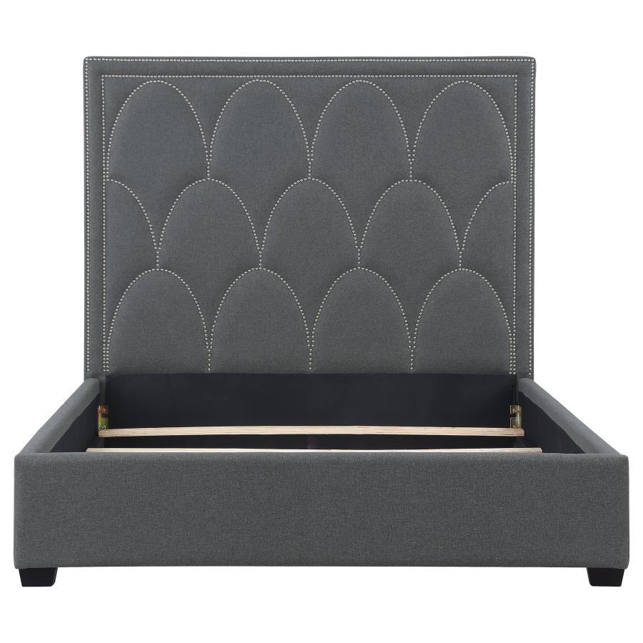 Bowfield - Queen Upholstered Bed With Nailhead Trim - Charcoal