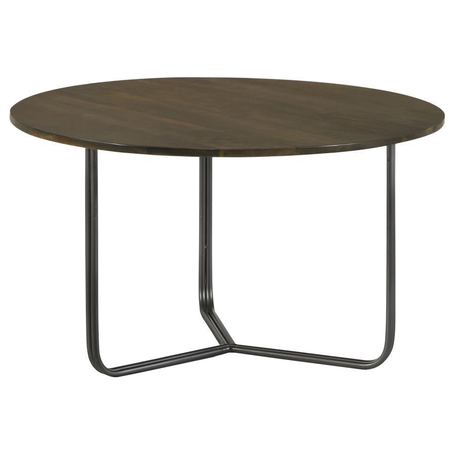 Yaritza - Round Accent Table With Triangle Wire Base - Natural and Gunmetal